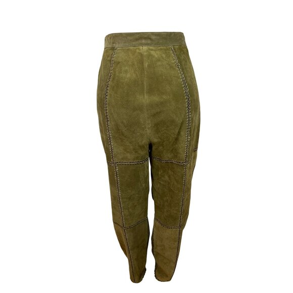 S.M.H. Vintage Olive Green Leather High-Waisted Loose-Fit Trousers Size 14 - Picture 3 of 7
